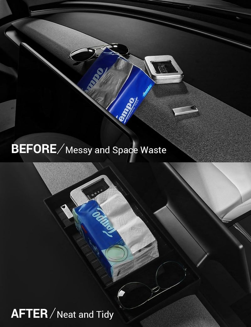 Basenor 2026 Tesla Model Y/3 Center Console Behind Screen Storage, Dashboard Hidden Organizer, Tissue Holder for 2025 2026 Model Y Juniper 2024-2026 Model 3 Highland - Image 2